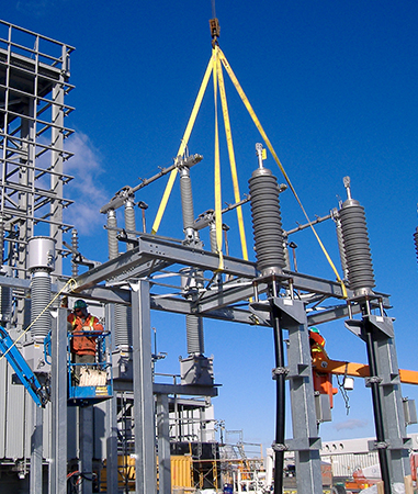 A close view of a substation.